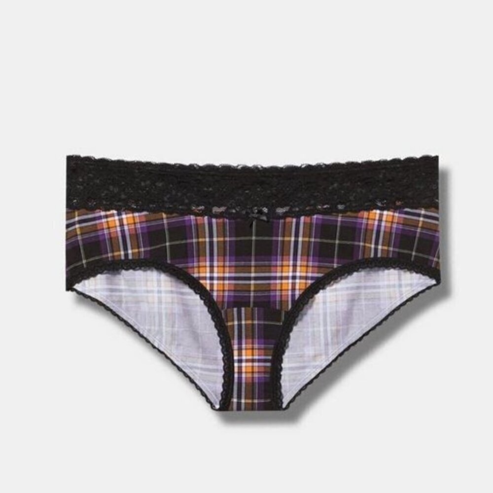 Torrid - Cotton Mid-Rise Cheeky Panty in Next Tartan Plaid, Orange & Purple
